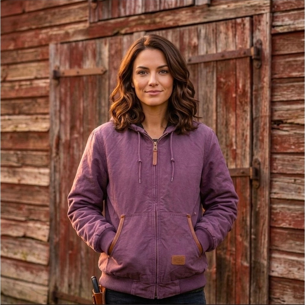 Vintage CE Schmidt Workwear Womens Purple Canvas Hooded Jacket Barn Coat Large